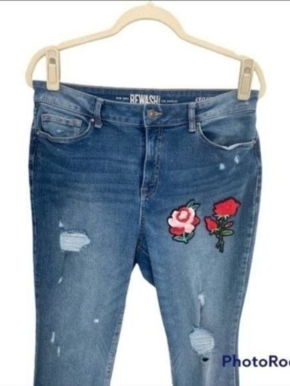 Rewash Juniors High Rise Skinny Jeans - Blue Floral Embroidery (Size 13/31) - Picture 3 of 9